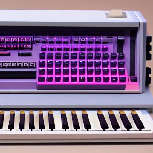 Image similar to commodore 6 4 with datasette, synthwave style