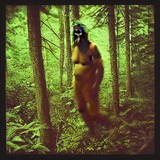 Prompt: “ a Polaroid picture of bigfoot hiding in a forest”