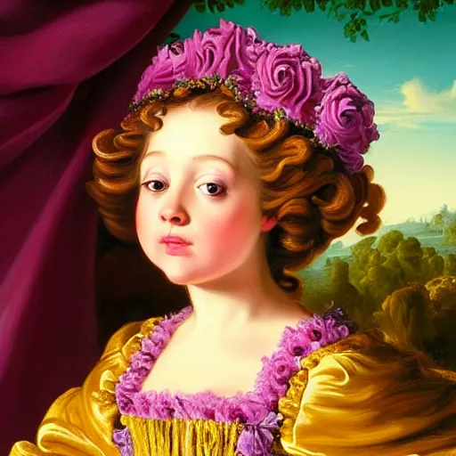 Prompt: baroque rococo painting The Pretty Princess of Cake portrait Greg Hildebrandt high detail fancy cake