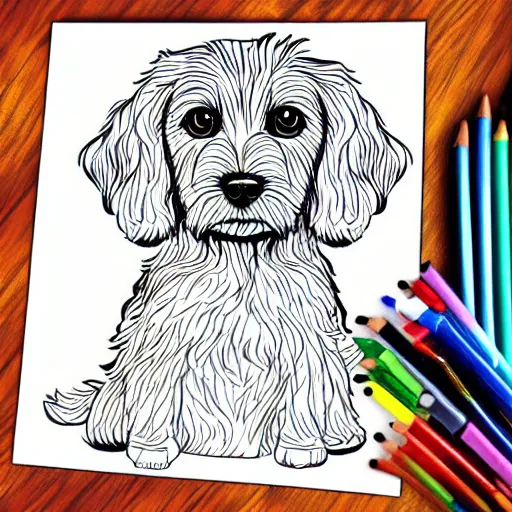 Prompt: cute dogs, coloring book, outline art, digital art, drawing, simplistic