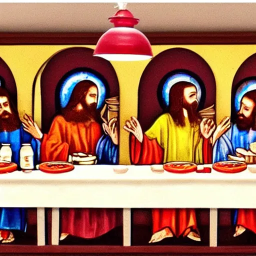 Prompt: jesus last supper in a mcdonald