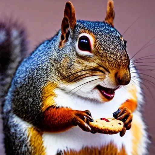 Image similar to A fat squirrel eating a cookie