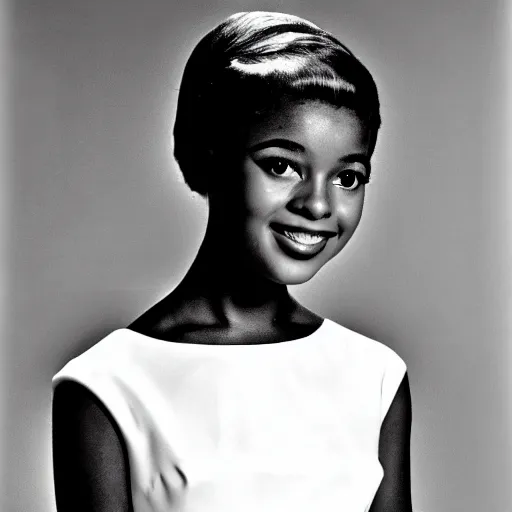 Image similar to black and white photo of a beautiful and elegant 1 9 6 5 young black actress