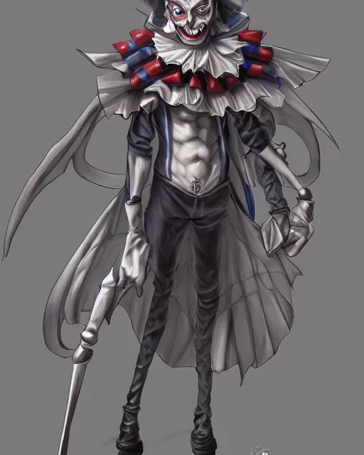 Image similar to male, dark jester by range murata, highly detailed, sharpness