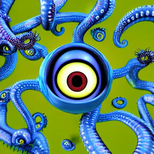 Prompt: non - euclidean mass of eyes and tentacles by pixar