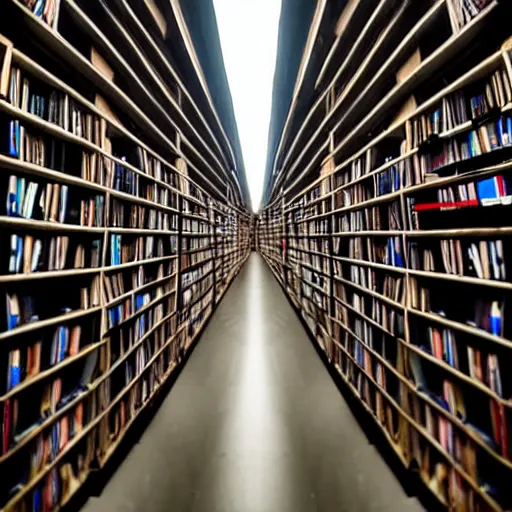 Image similar to Infinite tunnel made out of bookshelfs, photography, award winning, 8k