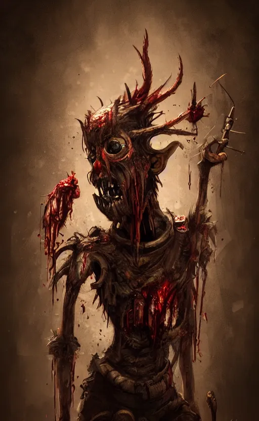 Image similar to photorealistic fantasy concept art of pinocchio as a monster, with bloody dripping down his face and mouth, dynamic lighting, cinematic, ultra detailed, stunning visuals, creative, trending on art station