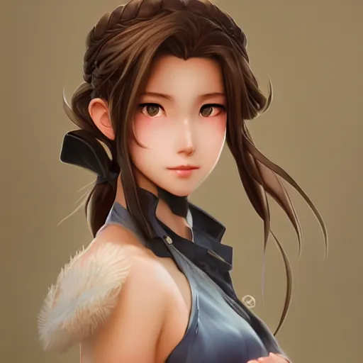 Image similar to face and body shot of aerith gainsborough by WLOP, rossdraws, Logan Cure, Mingchen Shen, BangkuART, sakimichan, yan gisuka, JeonSeok Lee, zeronis, Chengwei Pan on artstation