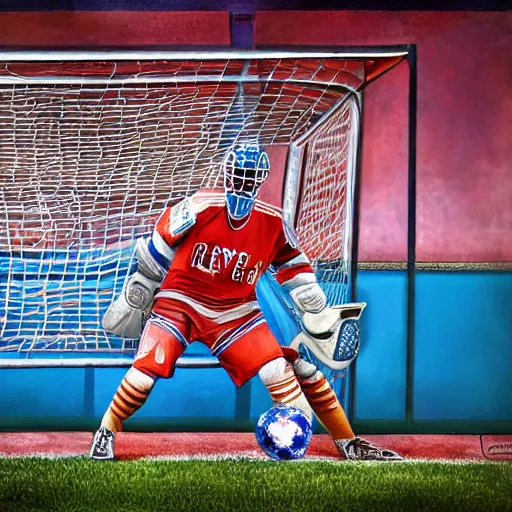 Image similar to Igor shesterkin in goal for the N.Y. Rangers 8k resolution hyperdetailed photorealism HDR