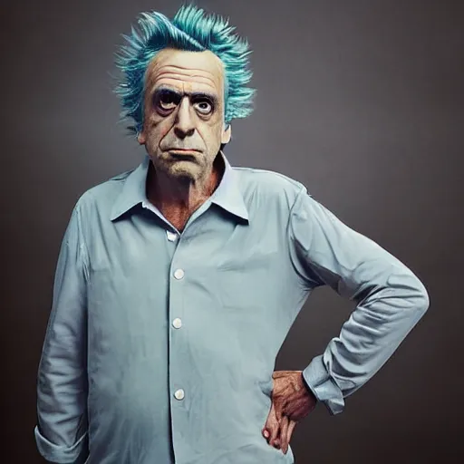 Prompt: Studio photograph of Rick Sanchez from Rick & Morty, taken by Annie Leibovitz