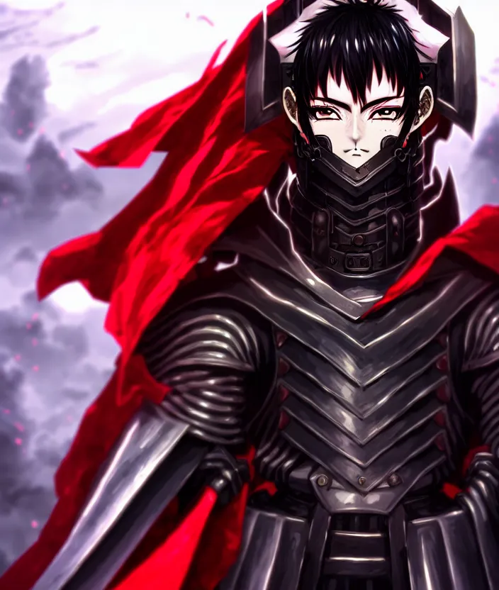 Prompt: a detailed manga illustration character full body portrait of a dark haired armoured cyborg anime man who has a red mechanical eye and is wearing a cape, trending on artstation, digital art, 4 k resolution, detailed, high quality, sharp focus, hq artwork, insane detail, concept art, character concept, character illustration, full body illustration, cinematic, dramatic lighting