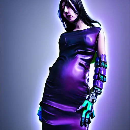 Image similar to a cyberpunk dress, violet color scheme, photorealist, studio photograph, 4 k