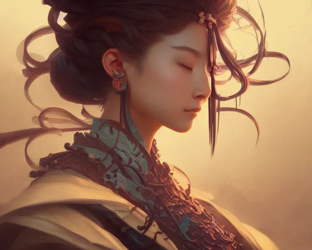 Image similar to photography of tanjiro kamado, deep focus, japanese fantasy, intricate, elegant, highly detailed, digital painting, artstation, concept art, matte, sharp focus, illustration, hearthstone, art by artgerm and greg rutkowski and alphonse mucha