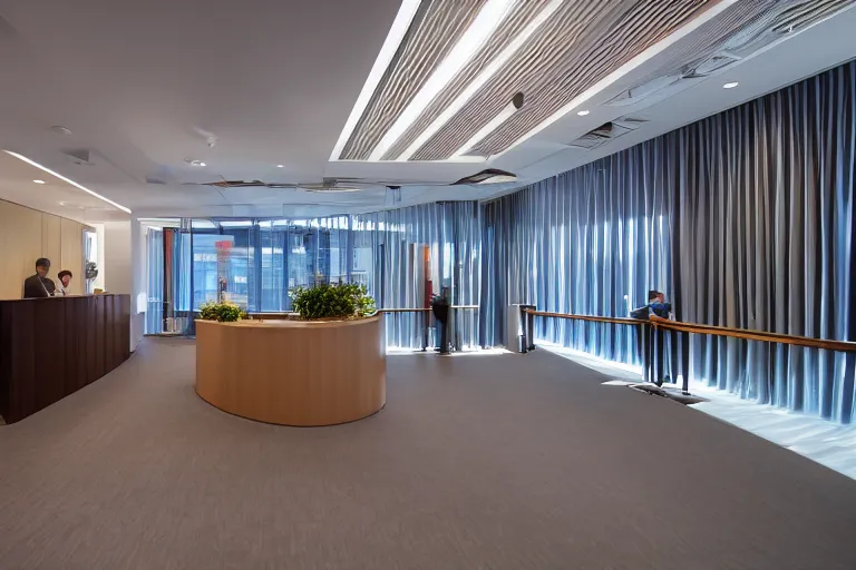 Image similar to a photograph of the reception area of heaven, wide angle, epic cinematography, beautiful lighting, interior design, corporate photography, 24mm, fujifilm