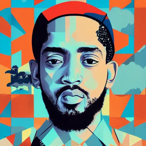 Prompt: Nipsey Hussle profile picture by Sachin Teng, asymmetrical, Organic Painting , Matte Painting, geometric shapes, hard edges, graffiti, street art:2 by Sachin Teng:4