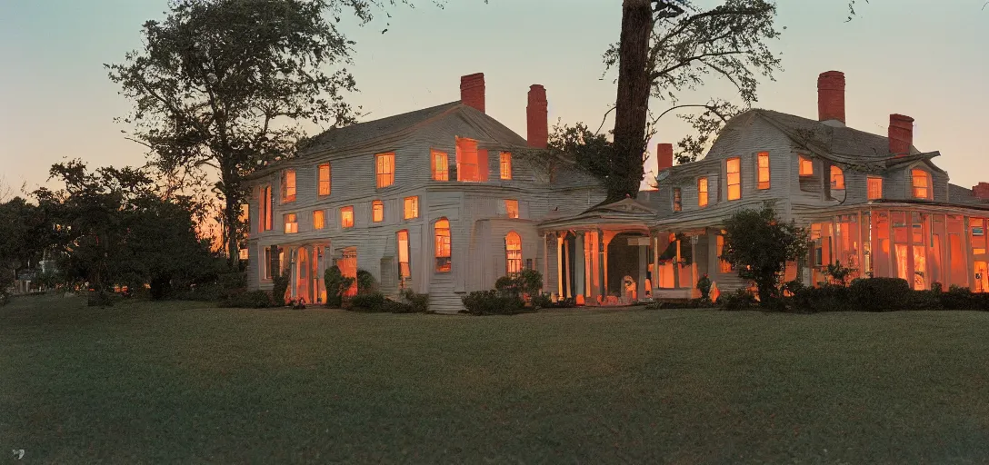 Image similar to american foursquare house designed by dali, david lynch, and cartier at sunset. cinematic. fujinon premista 1 9 - 4 5 mm t 2. 9. portra 8 0 0.