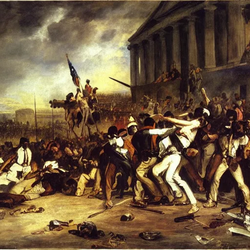 Prompt: Eugène Delacroix painting of Jan 6 Capitol riots, united states