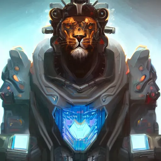 Image similar to a portrait of a handsome cybernetic lion, cyberpunk concept art by pete mohrbacher and wlop and artgerm and josan gonzales, digital art, highly detailed, intricate, sci-fi, sharp focus, Trending on Artstation HQ, deviantart, unreal engine 5, 4K UHD image