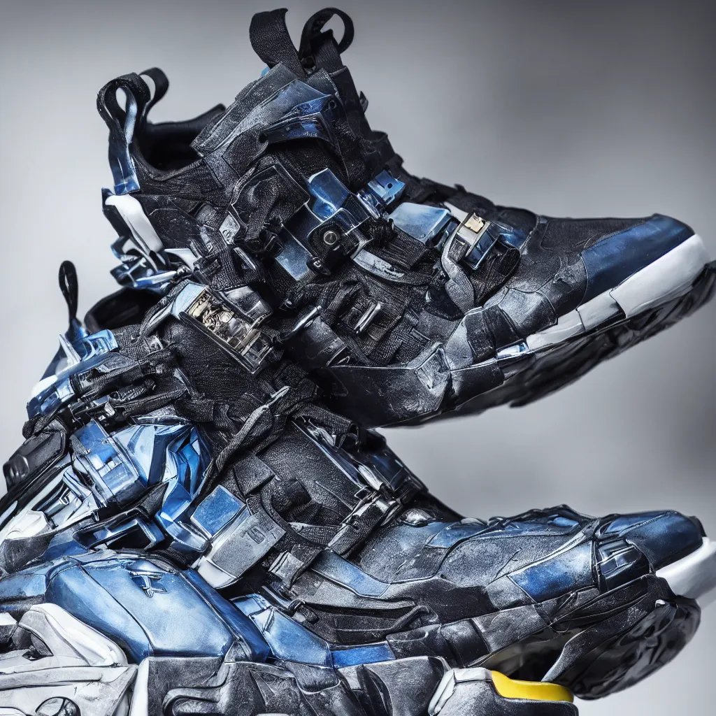 Prompt: a futuristic sneaker inspired by optimus prime, product photo, high detail, nikon photography