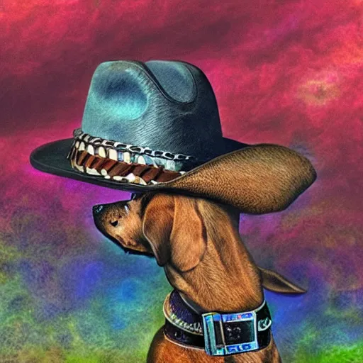 Image similar to a cute dog wearing a cowboy hat, deep dream