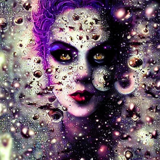 Prompt: queen vampire woman portrait made out of galaxies, beautiful, cyborg, tim burton comic book art, realistic, highly detailed