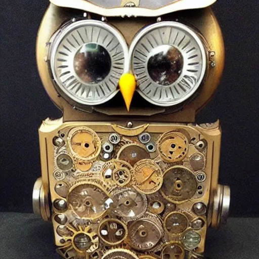 Prompt: owl steampunk robot thats high detailed and cute,