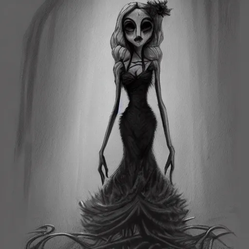 Prompt: michael karcz grunge drawing of margot robbie. , in the style of corpse bride, loony toons style, horror themed, detailed, elegant, intricate, trending on artstation, 4k