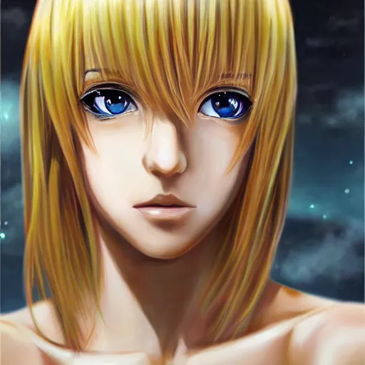 Prompt: portrait of a blond anime character ultra realistic painting