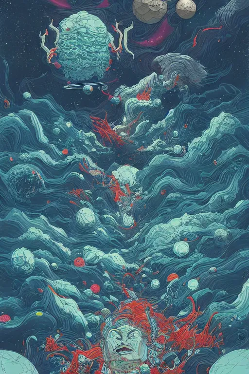 Prompt: The destruction of the Universe, Planets crashing, highly detailed, Digital painting, Refreshing, Trending on Artstation, Illustration by James Jean