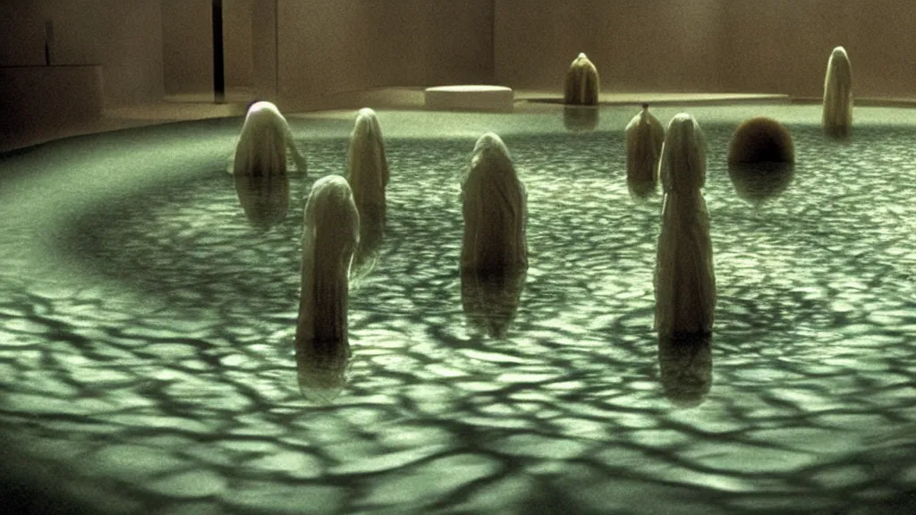 Image similar to water caustics, film still from the movie directed by denis villeneuve and david cronenberg with art direction by salvador dali and dr. seuss