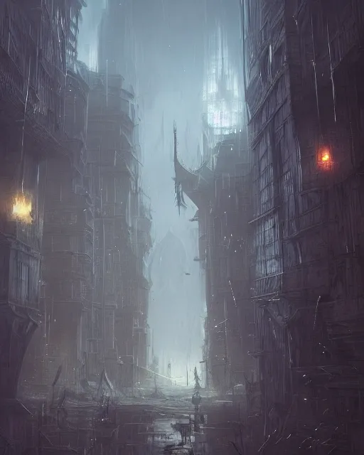 Image similar to the empty city, terrifying, evil, environment art, fantasy art, landscape art, in the style of greg rutkowski, illustration, epic, fantasy, intricate, hyper detailed, artstation, concept art, smooth, sharp focus, ray tracing