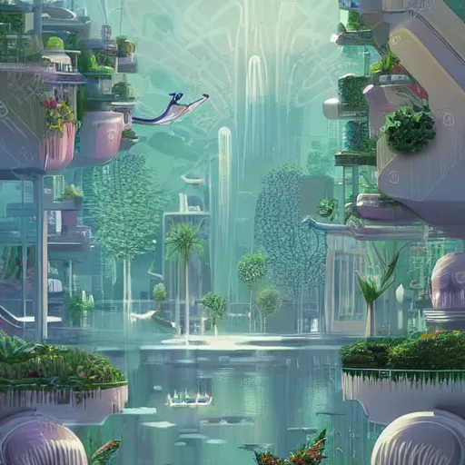 Image similar to beautiful happy picturesque charming organic futuristic sci - fi city in harmony with nature. water and plants. beautiful light. grainy and rough. soft colour scheme. beautiful artistic vector graphic design poster 4 k by vincent. ( 2 0 2 2 )