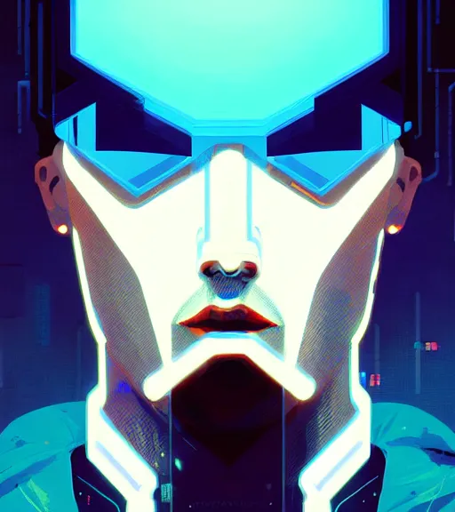 Image similar to cyberpunk synth - wave highly detailed portrait man cyberpunk, by atey ghailan, by greg rutkowski, by greg tocchini, by james gilleard, by joe fenton, by kaethe butcher, dynamic lighting, gradient light blue, brown, blonde cream and white color scheme, grunge aesthetic