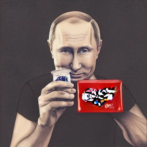 Image similar to portrait of putin drinking a coke digital concept art