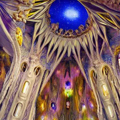 Prompt: Liminal space in outer space by architect Antoni Gaudí, colorized
