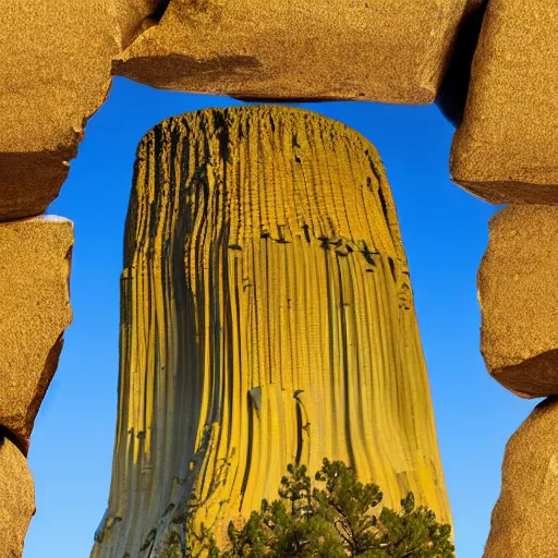 Prompt: devils tower wyoming covered in with windows,extremely detailed non-Euclidean stunning sophisticated very huge , stunning volumetric light, sunset, multi-colored concrete and glass and translucent material, stunning skied, 8k