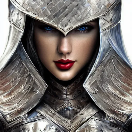 Image similar to the picture of taylor swift in a knight armor, epic fantasy art, mystical, mystic atmosphere, mythology, photo realistic, high detail, ultra realistic, hyper realistic, high definiton, 4 k uhd,