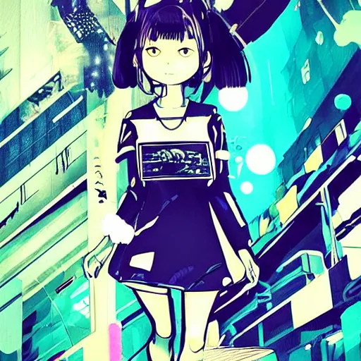 Image similar to Frequency indie album cover, luxury advertisement, indigo filter, blue and black colors. highly detailed post-cyberpunk sci-fi close-up schoolgirl in asian city in style of cytus and deemo, mysterious vibes, by Ilya Kuvshinov, by Greg Tocchini, nier:automata, set in half-life 2, beautiful with eerie vibes, very inspirational, very stylish, with gradients, surrealistic, dystopia, postapocalyptic vibes, depth of field, mist, rich cinematic atmosphere, perfect digital art, mystical journey in strange world, beautiful dramatic dark moody tones and studio lighting, shadows, bastion game, arthouse