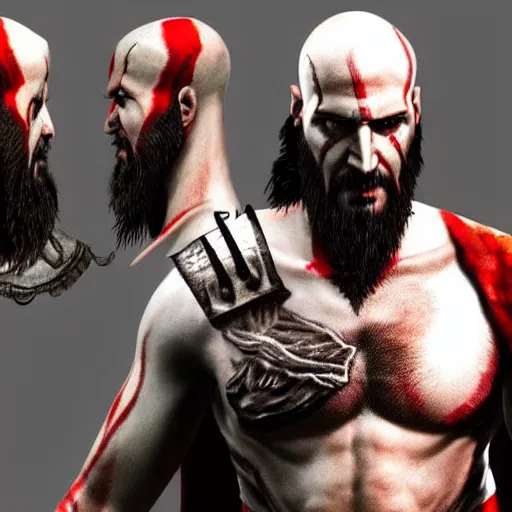 Image similar to Concept art of Keanu reeves as kratos from god of war game