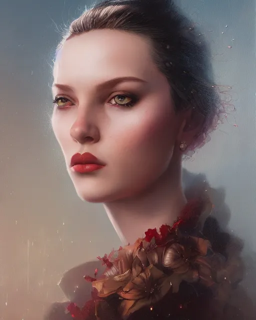 Image similar to a highly realistic, true to life portrait of a young woman, by karol bak, james jean, tom bagshaw, rococo, sharp focus, trending on artstation, cinematic lighting, hyper realism, octane render, 8 k, hyper detailed.