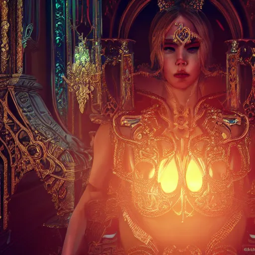 Image similar to portrait of evil princess, glowing, ornate and intricate, jaw dropping, dynamic lighting, intricate and detailed, 4 k octane render