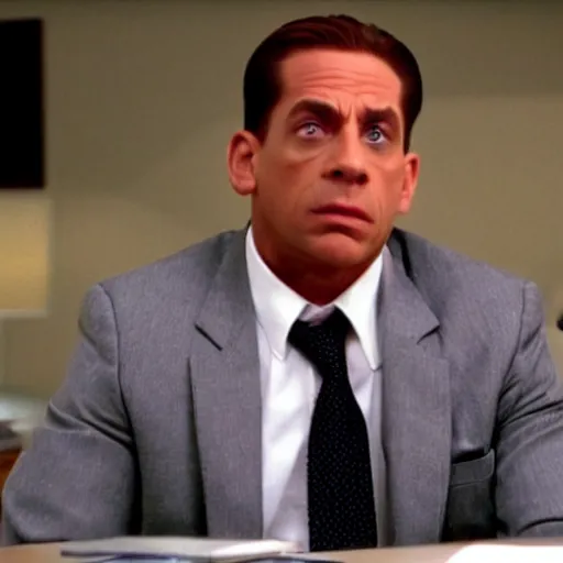 Image similar to Jean Claude Vandamme as Michael Scott on the office, cinematic still, high quality,