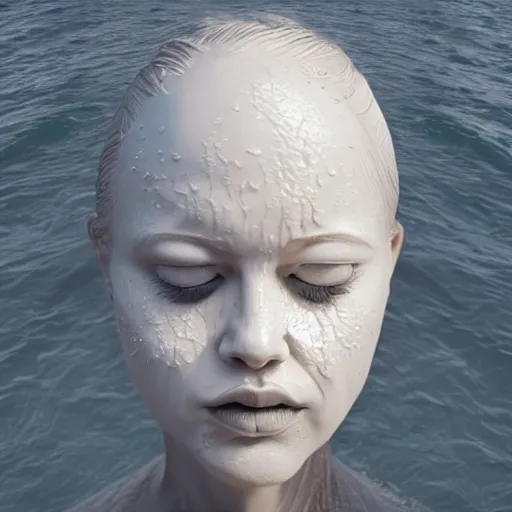 Image similar to a sculpture made of water in the shape of a human head, on the ocean water, water manipulation, behance, cinematic, in the style of johnson tsang, long shot, hyper detailed, hyper realistic, ray tracing, 8 k resolution, sharp focus, realistic water, award winning