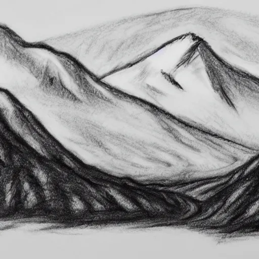 Image similar to charcoal pencil sketch of mountains, lower third, high contrast, black and white