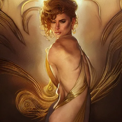 Image similar to Sandman with a gold suit, portrait, intricate, elegant, highly detailed, digital painting, artstation, concept art, smooth, sharp focus, illustration, art by artgerm and greg rutkowski and alphonse mucha