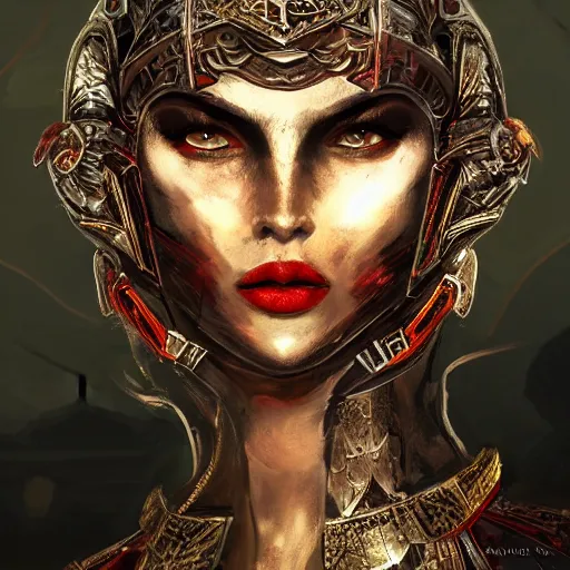 Image similar to portrait knights of Zodiac girl+smoky eyes, metalic black and red mirror reflected armor, in ruined Agora of Athens, black magic, ssci-fi, fantasy, intricate, very very beautiful, elegant, golden light, highly detailed, digital painting, artstation, concept art, smooth, sharp focus, illustration, art by tian zi and WLOP and alphonse mucha