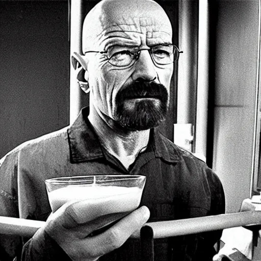 Image similar to walter white drinking milk