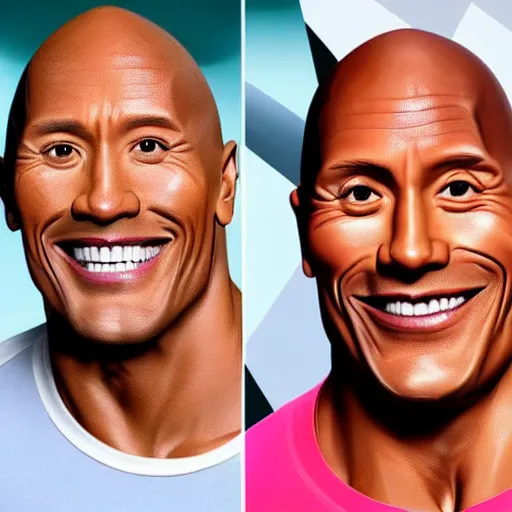 Image similar to obunga and dwayne Johnson promoting toothpaste by showing of their beautiful white teeth and holding toothpaste, hyper realistic, tv commercial