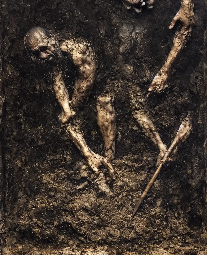 Image similar to a man with a shovel standing digging up a grave with a dead body, by Nicola Samori, painting, 8k, high detail