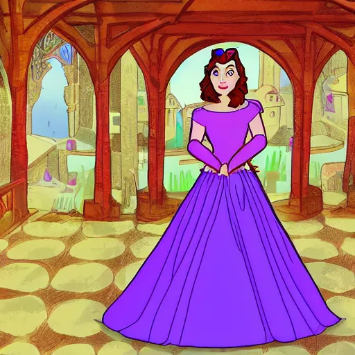 Prompt: rachel bloom as an animated princess looking for her prince with a medieval world with lots of disease and cruelty, digital art
